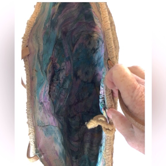 VTG 60-70s Carpet Bag Large Retro Tote Purse with / Leather Handles Rare - Picture 8 of 12